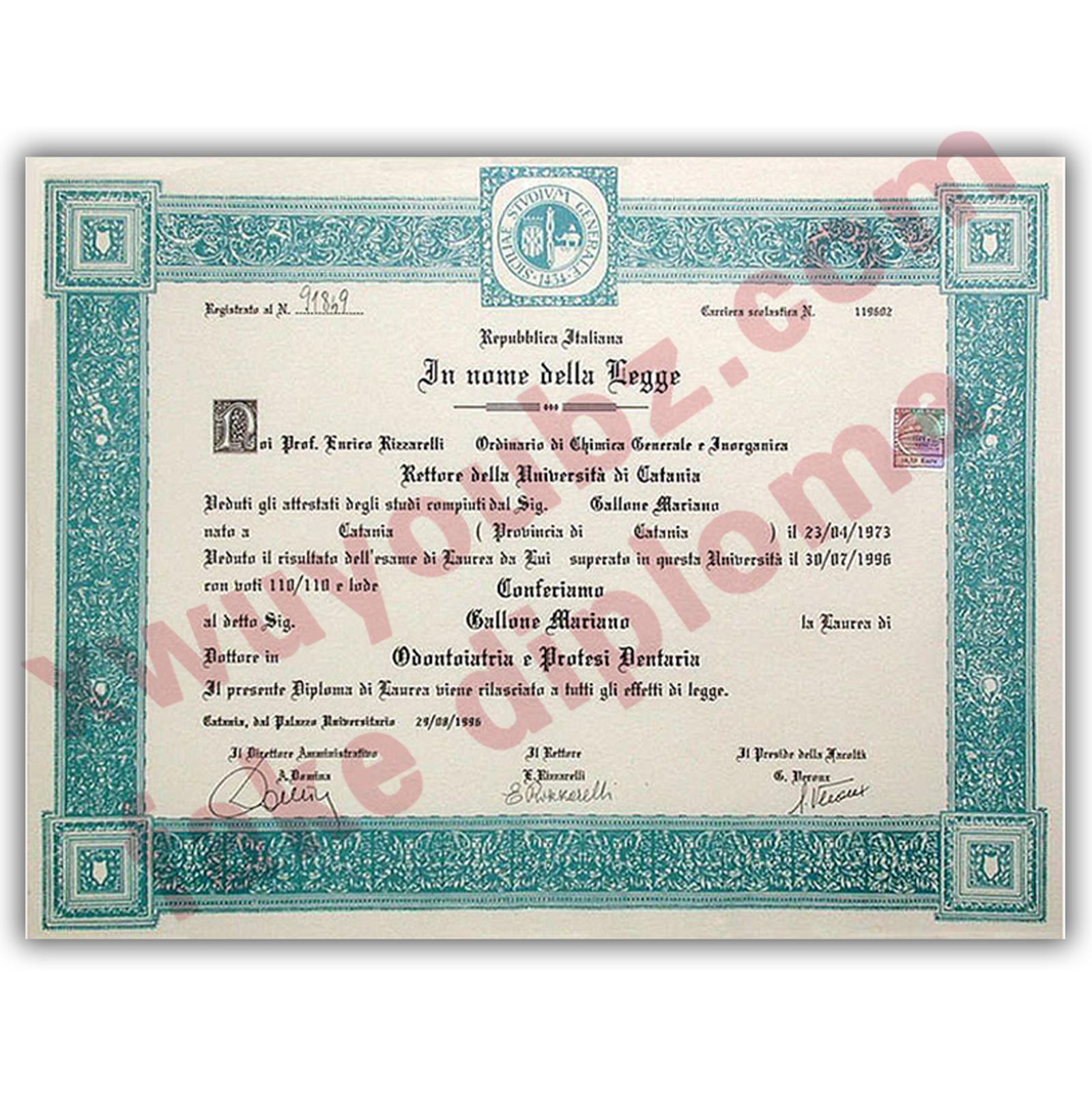 卡塔尼亚大学文凭(University of catania diploma )